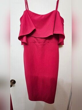 Rebecca B. Magenta Ruffle Midi Dress
